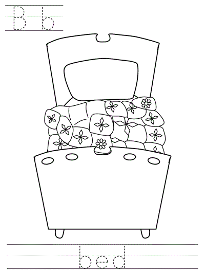 Printable print practice coloring page - Bb bed