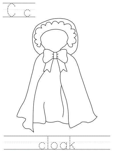 Printable print practice coloring page - Cc cloak