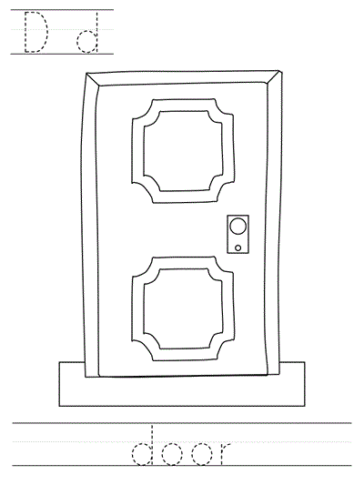 Printable print practice coloring page - Dd door