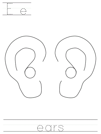 Printable print practice coloring page - Ee ears