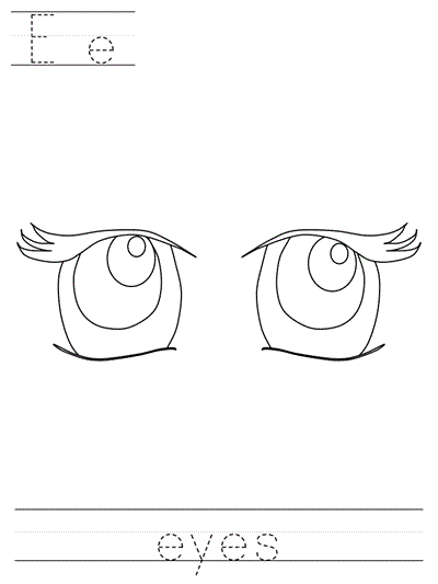 Printable print practice coloring page - Ee eyes