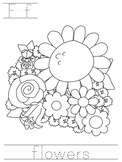 Printable print practice coloring page - Ff flowers