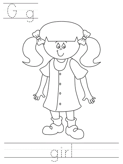 Printable print practice coloring page - Gg girl