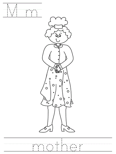 Printable print practice coloring page - Mm mother