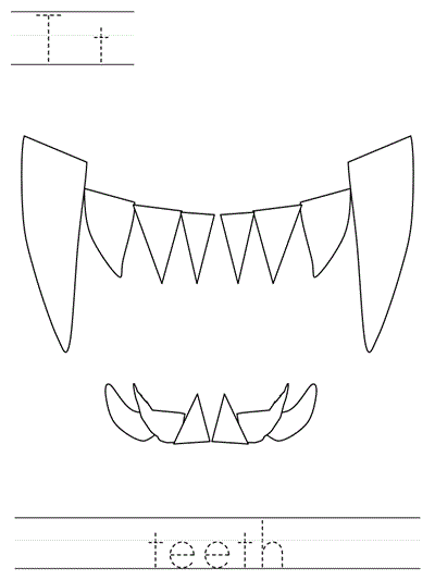 Printable print practice coloring page - Tt teeth