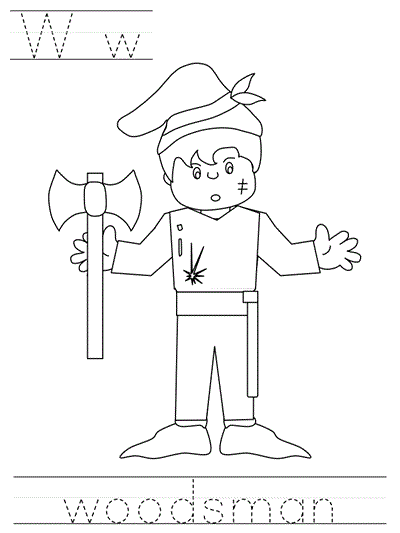 Printable print practice coloring page - Ww woodsman