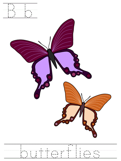 Printable print practice worksheet - Bb butterflies