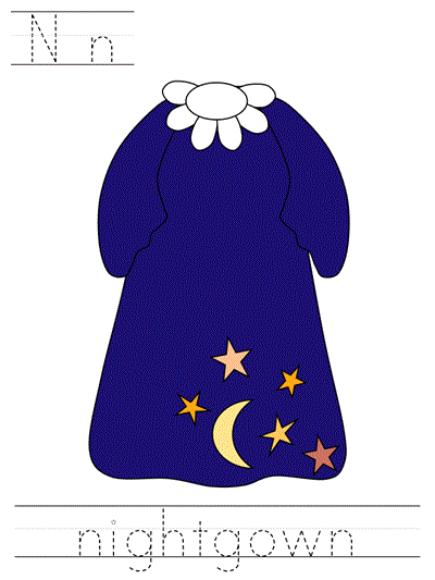 Printable print practice worksheet - Nn nightgown