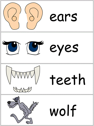 Word Wall Words - ears, eyes, teeth, wolf