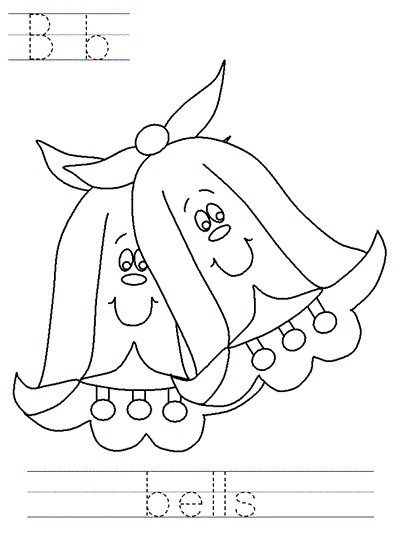 Printable print practice coloring page - Bb bells