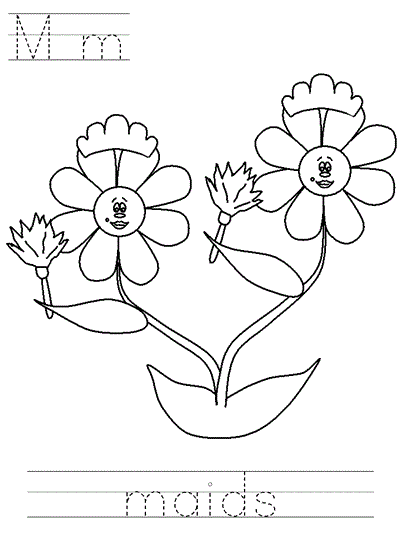 Printable print practice coloring page - Mm maids
