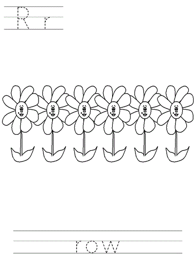 Printable print practice coloring page - Rr row