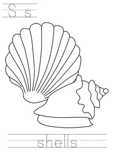 Printable print practice coloring page - Ss shells