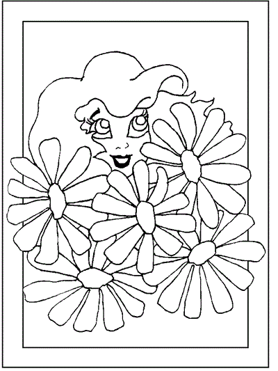 Coloring page - Mary and her flowers