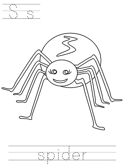 Printable print practice coloring page - Ss spider