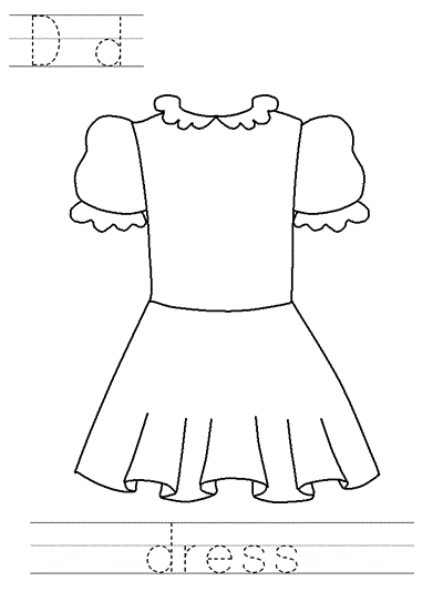 Printable print practice coloring page - Dd dress