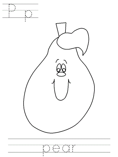 Printable print practice coloring page - Pp pear