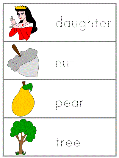 tracer word wall words - daughter, nut, pear, tree