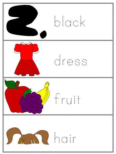 tracer word wall words - black, dress, fruit, hair