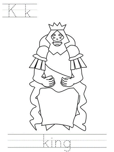 Printable print practice coloring page - Kk king