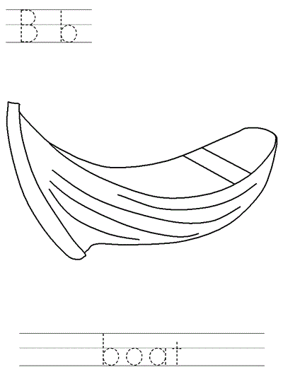 Printable print practice coloring page - Bb boat