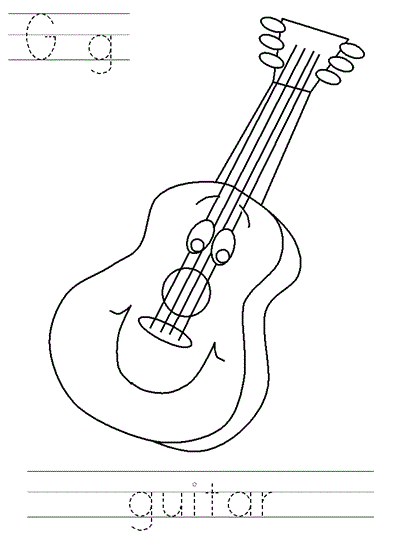Printable print practice coloring page - Gg guitar