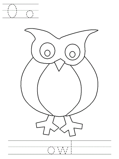 Printable print practice coloring page - Oo owl