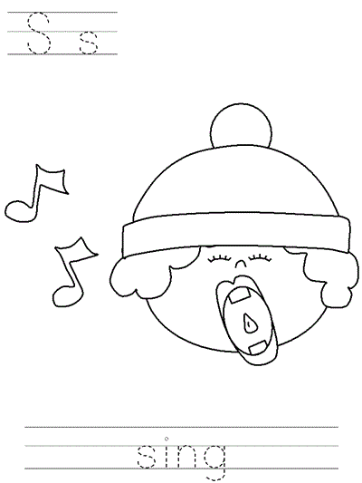 Printable print practice coloring page - Ss sing