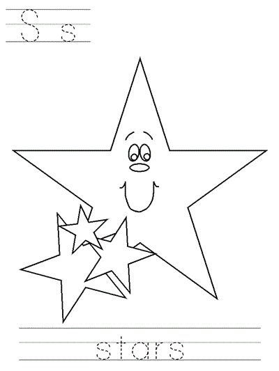 Printable print practice coloring page - Ss stars