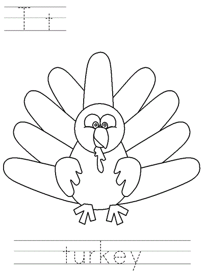 Printable print practice coloring page - Tt turkey