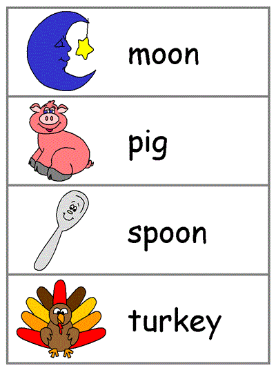 Word Wall Words - moon, pig, spoon, turkey