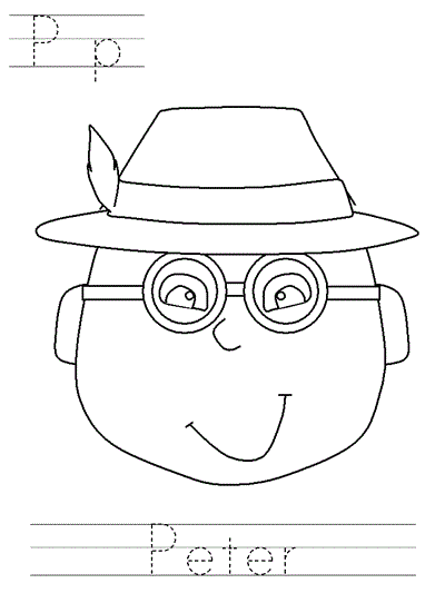 Printable print practice coloring page - Pp Peter
