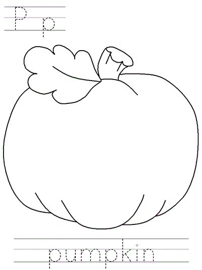 Printable print practice coloring page - Pp pumpkin