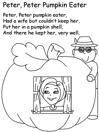 Coloring page - Peter Pumpkin Eater with words