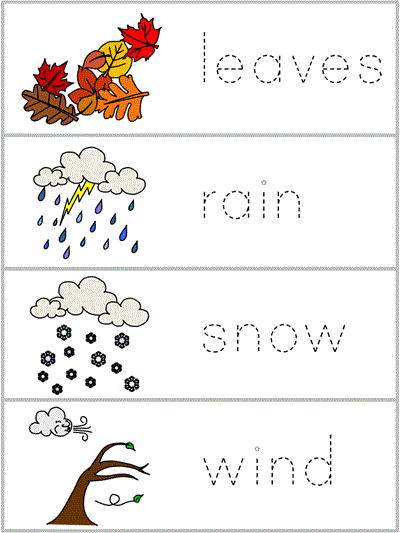 Word Wall Words tracers - leaves, rain, snow, wind