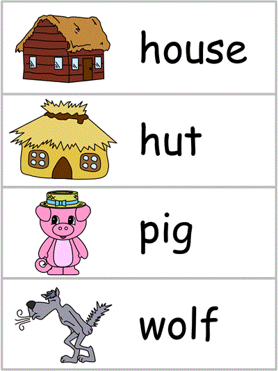 Word Wall Words - house, hut, pig, wolf