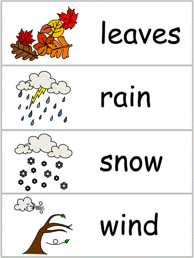 Word Wall Words - leaves, rain, snow, wind