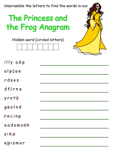 The Princess and the Frog Anagram Puzzles