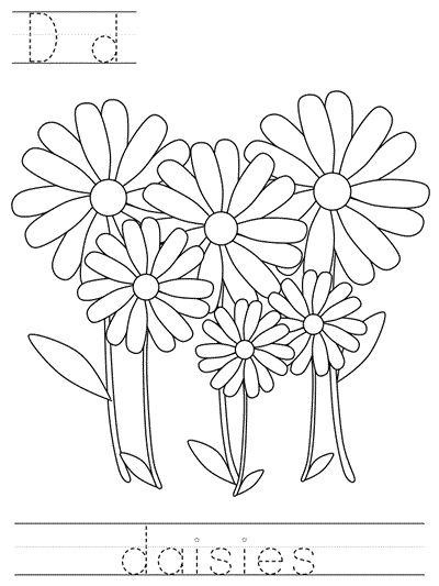 Printable print practice worksheet - Dd daisies