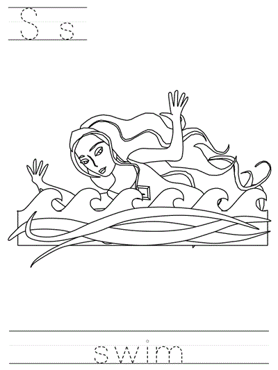 Printable print practice worksheet - Ss swim