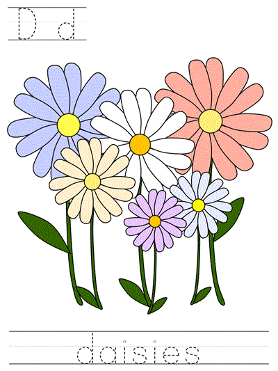 Printable print practice worksheet - Dd daisies