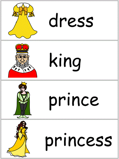 Word Wall Words - dress, king, prince, princess