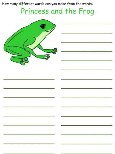 The Princess and the Frog Word Mine Puzzles