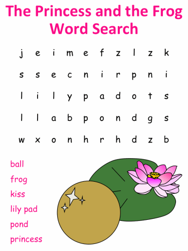The Princess and the Frog word search puzzles