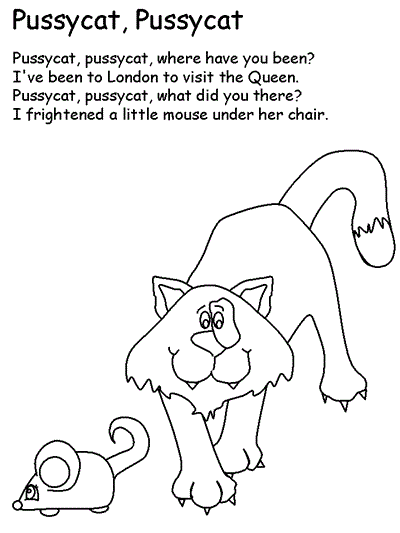 Coloring page - Pussycat with words