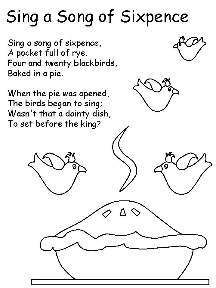 Coloring page - Sing a Song of Sixpence with words to the rhyme - first two verses