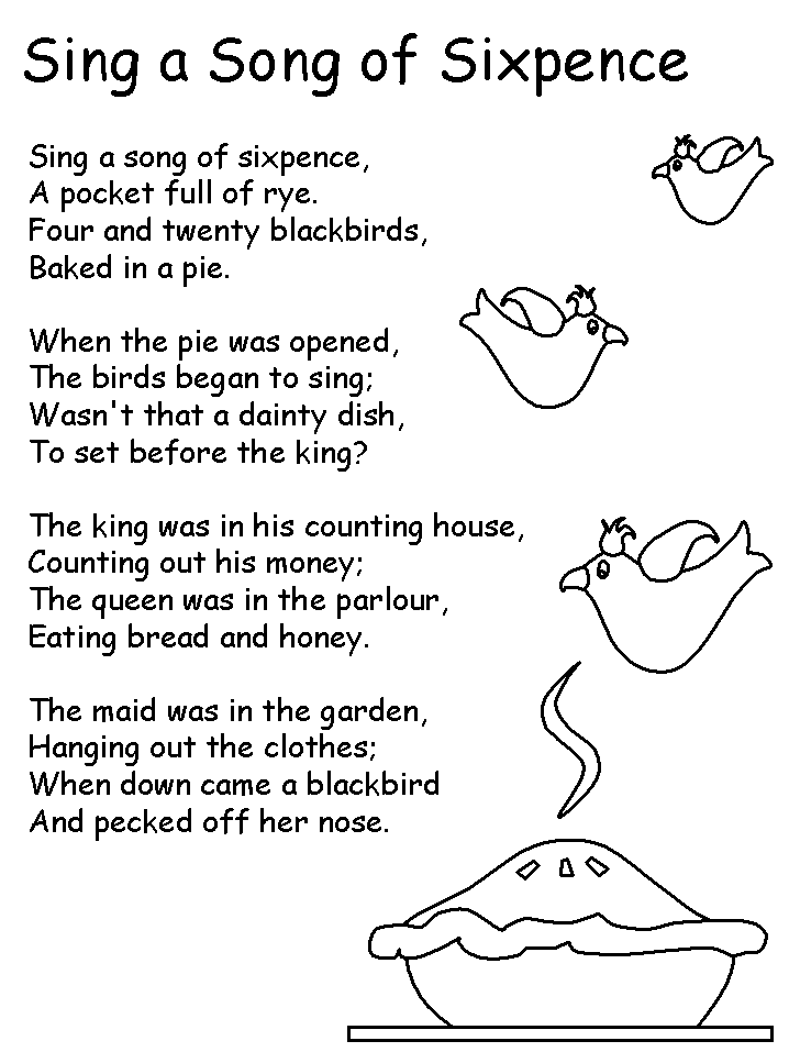 Coloring page - Sing a Song of Sixpence with words to the rhyme