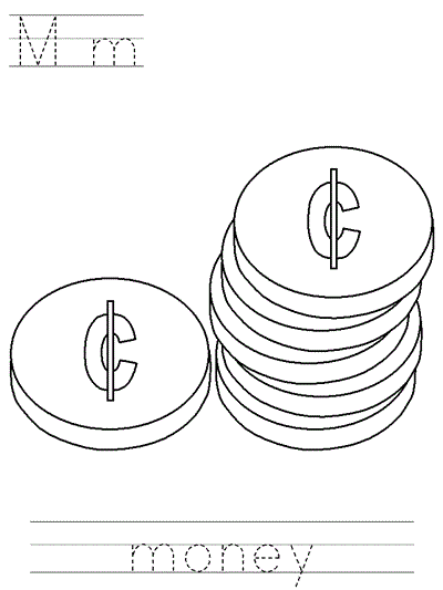 Learn to Print worksheet - Mm money