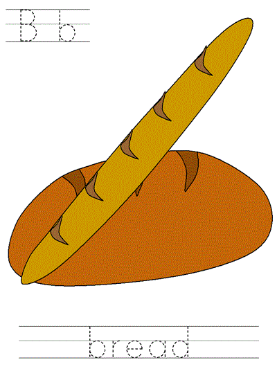 Learn to Print coloring page - Bb bread