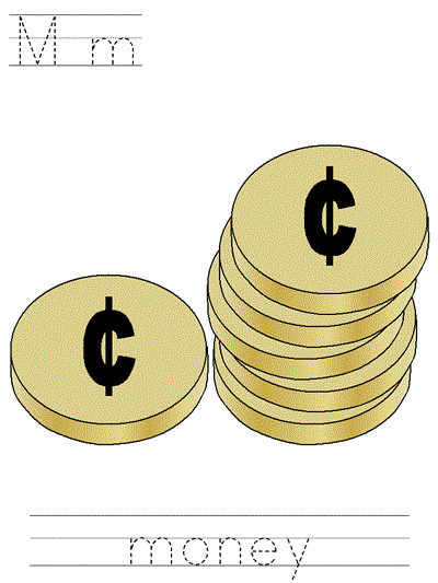 Learn to Print coloring page - Mm money